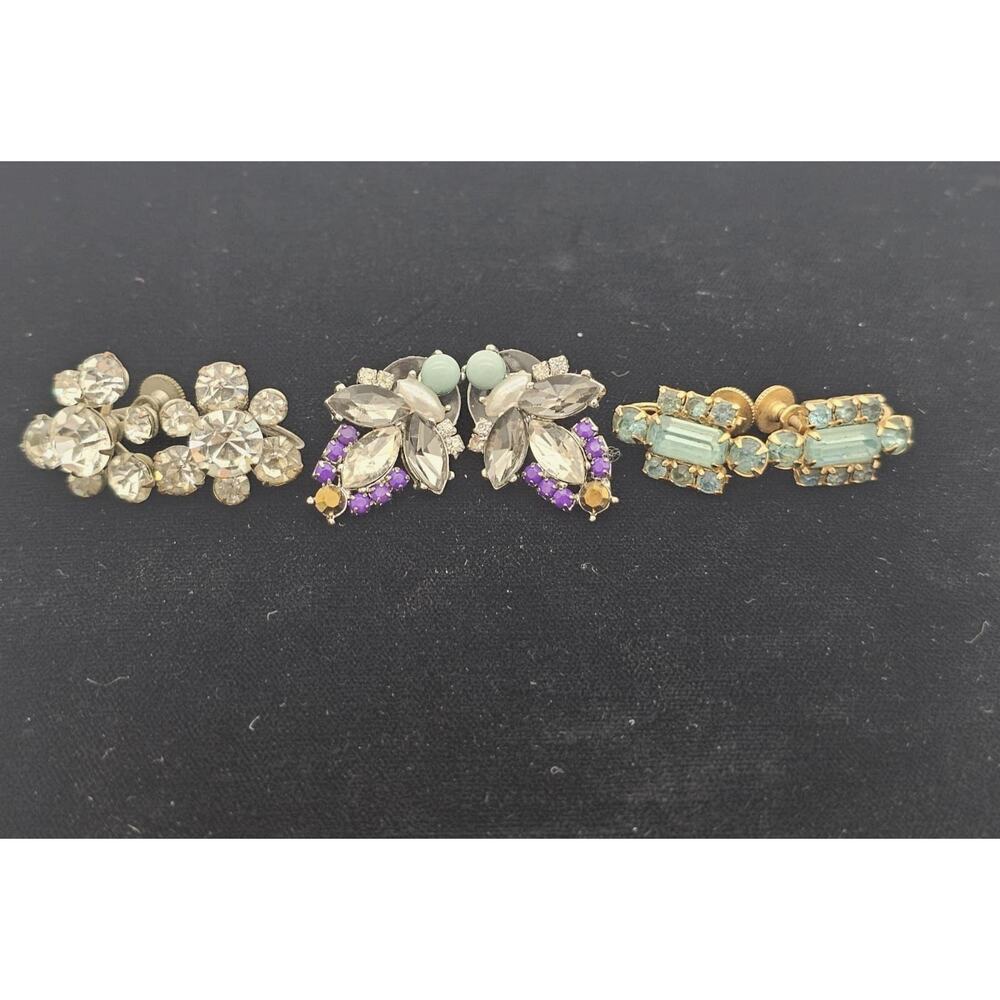 3 pairs VTG Rhinestone Earrings Including Coro